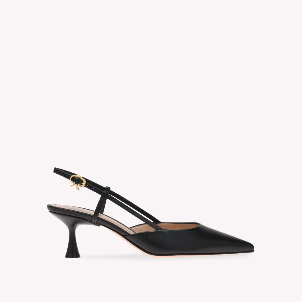 Gianvito Rossi Ascent 55 Black Leather Slingbacks, size 38